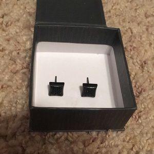 Men's Stainless Steel Black IP CZ Earrings